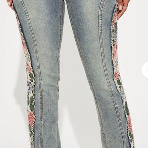 Fashion Nova Blue Floral Side Panel Jeans